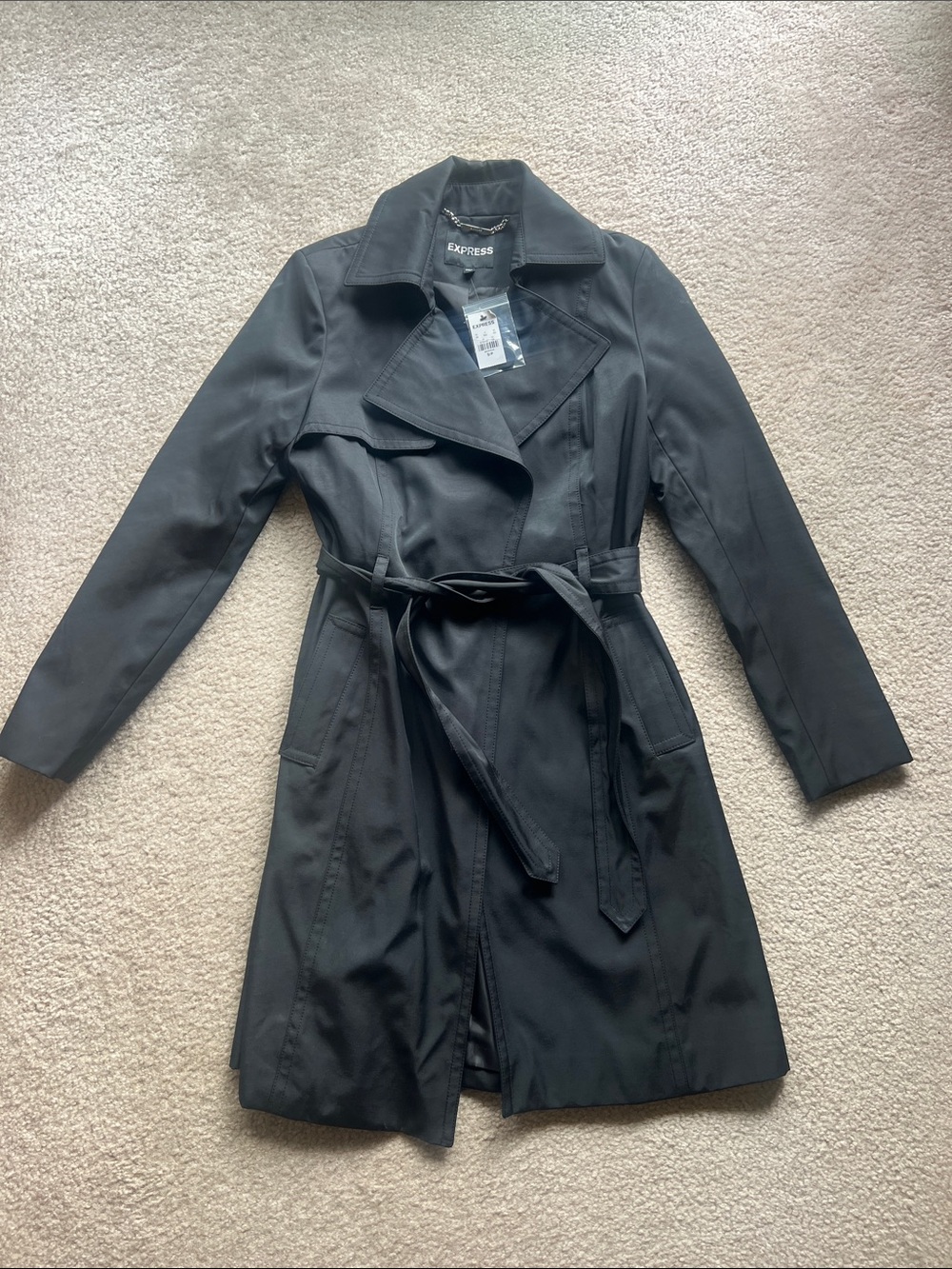 Express Black Belted Trench Coat - Size Small - New With Tags